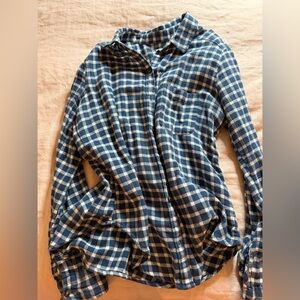 Hollister Navy and White Checkered Flannel Shirt